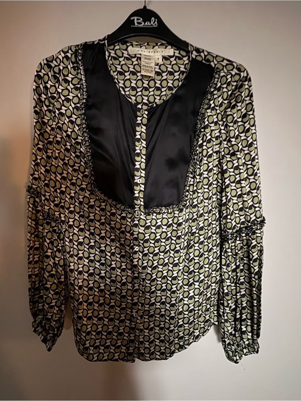100% silk Max Studio Green & Black Printed Long-Sleeve Blouse